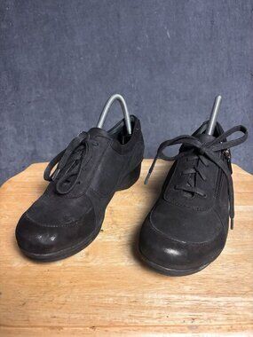 Dansko Loretta Black Leather Wedge Oxford Shoes Womens EU 39 US 8.5-9 Side Zip